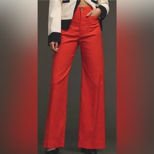 The Colette Full-Length Wide-Leg Pants by Maeve Size 30P Flame Orange